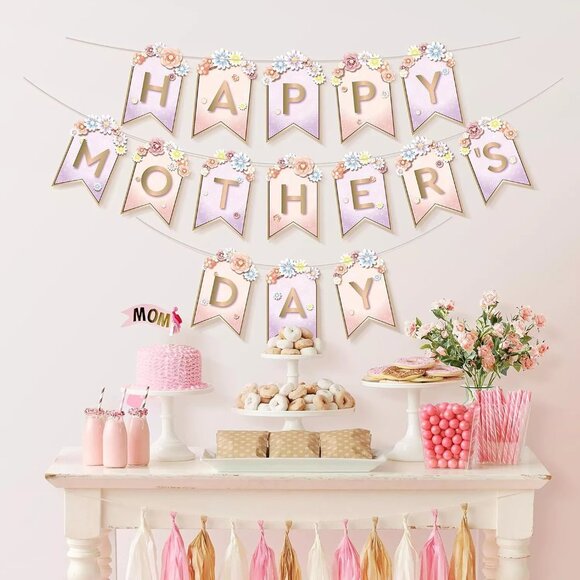 Happy Mother's Day Banner Pink Floral Display - Picture 1 of 6
